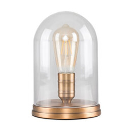 Valuelights Aged Brass Effect Metal Base And Clear Glass Dome Table Lamp With Led Amber Tinted Squirrel Cage Light Bulb - thumbnail 7