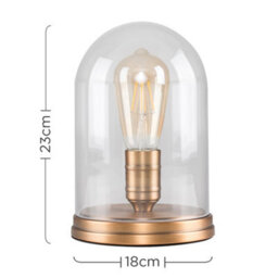 Valuelights Aged Brass Effect Metal Base And Clear Glass Dome Table Lamp With Led Amber Tinted Squirrel Cage Light Bulb - thumbnail 8