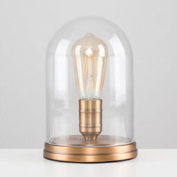 Valuelights Aged Brass Effect Metal Base And Clear Glass Dome Table Lamp With Led Amber Tinted Squirrel Cage Light Bulb - thumbnail 4