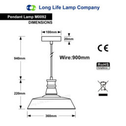 Long Life Lamps Company Modern Retro Ceiling Pendant Light Grey Metal Lamp Shade M0092 - thumbnail 2