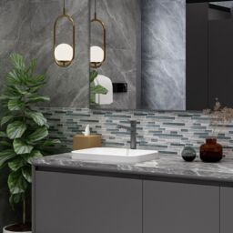 GoodHome Foxe Blue & Silver Polished Gloss Striped Glass Mosaic Tile Sheet, (L)300mm (W)300mm - thumbnail 5