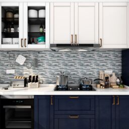 GoodHome Foxe Blue & Silver Polished Gloss Striped Glass Mosaic Tile Sheet, (L)300mm (W)300mm - thumbnail 4