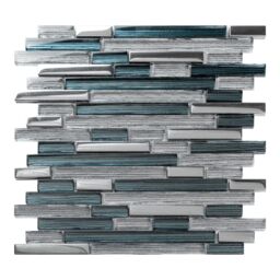 GoodHome Foxe Blue & Silver Polished Gloss Striped Glass Mosaic Tile Sheet, (L)300mm (W)300mm - thumbnail 2