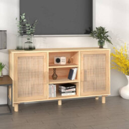 Vidaxl Sideboard Brown 105X30X60 Cm Solid Wood Pine And Natural Rattan - thumbnail 1
