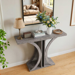 Gainoom Console Table 100Cm Rectangular Entryway Table Industrial Sofa Table Behind Couch Foyer Table Grey - thumbnail 3