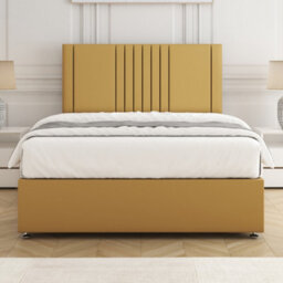 Bsspoke Monaco Divan Bed In Mustard Plush Velvet With 24Inch Headboard & 4 Drawer No Mattress In Double Small Double King 6Ft - thumbnail 3