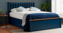 Save On Goods UK 4Ft6 Double Navy Blue Wood Wooden Ottoman Gas Lift Up Storage Bed Frame Bedstead - thumbnail 2