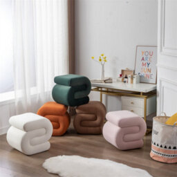 Abrihome Velvet Ottoman Fabric S-Shape Stool Wavy Pouf Ivory White - thumbnail 8