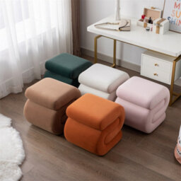 Abrihome Velvet Ottoman Fabric S-Shape Stool Wavy Pouf Ivory White - thumbnail 9