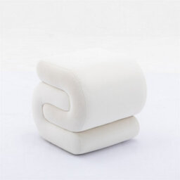 Abrihome Velvet Ottoman Fabric S-Shape Stool Wavy Pouf Ivory White - thumbnail 4