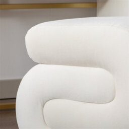 Abrihome Velvet Ottoman Fabric S-Shape Stool Wavy Pouf Ivory White - thumbnail 2