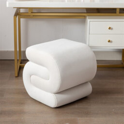 Abrihome Velvet Ottoman Fabric S-Shape Stool Wavy Pouf Ivory White - thumbnail 1