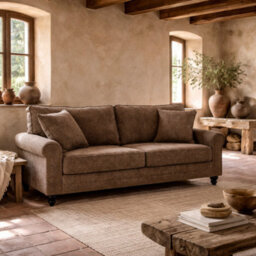 Wyld Haus Soleka 3-Seater Fabric Sofa 196Cm Brown With Rubberwood Legs And Nailhead Trim - thumbnail 1