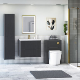 Royal Bathrooms Avenza 700mm Fluted Wall Hung Vanity Unit Matt Obsidian Black 2 Drawer Storage Cabinet With Ceramic Basin - thumbnail 2