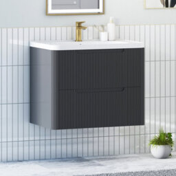 Royal Bathrooms Avenza 700mm Fluted Wall Hung Vanity Unit Matt Obsidian Black 2 Drawer Storage Cabinet With Ceramic Basin - thumbnail 6