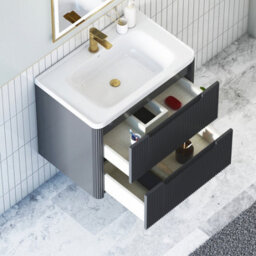 Royal Bathrooms Avenza 700mm Fluted Wall Hung Vanity Unit Matt Obsidian Black 2 Drawer Storage Cabinet With Ceramic Basin - thumbnail 5