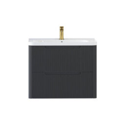 Royal Bathrooms Avenza 700mm Fluted Wall Hung Vanity Unit Matt Obsidian Black 2 Drawer Storage Cabinet With Ceramic Basin - thumbnail 7