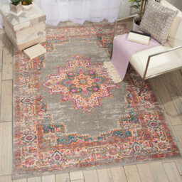 Grey Floral Luxurious Traditional Persian Rug For Dining Room-114Cm X 175Cm - thumbnail 2