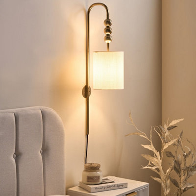 Beliani Brass-Plated Iron Wall Lamp With Fabric Drum Shade, Mid-Century Modern W18 X D18 X H78Cm - image 1