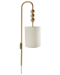 Beliani Brass-Plated Iron Wall Lamp With Fabric Drum Shade, Mid-Century Modern W18 X D18 X H78Cm - thumbnail 2