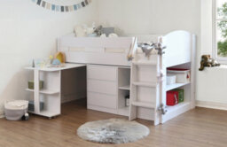 Save On Goods UK White Kids Mid Sleeper,wood Bunk Bed Frame,desk,drawers,shelf Storage