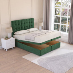 Sloomy Alabama End Lift Ottoman Bed 5Ft With Sprung Memory Mattress - Emerald Plush & Headboard- King - thumbnail 2