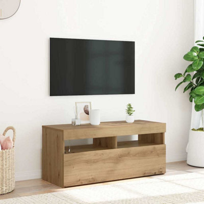 Walplus Tv Cabinet With Led Lights Artisan Oak 90X35X40 Cm Engineered Wood - image 1