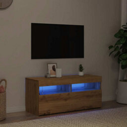 Walplus Tv Cabinet With Led Lights Artisan Oak 90X35X40 Cm Engineered Wood - thumbnail 3
