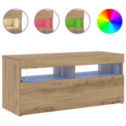 Walplus Tv Cabinet With Led Lights Artisan Oak 90X35X40 Cm Engineered Wood - thumbnail 4