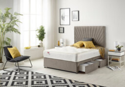 "Somnior Beds Platinum Divan Bed Set With 2 Drawers With Mattress & 30"" Headboard - Tweed Fabric, Coffee, 2Ft6 Small Single" - thumbnail 3