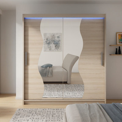 Westa S Sliding Door Wardrobe With Mirrors On The Fronts Sonoma With Rgb Led Lights - image 1