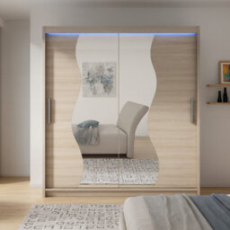 Westa S Sliding Door Wardrobe With Mirrors On The Fronts Sonoma With Rgb Led Lights - thumbnail 1