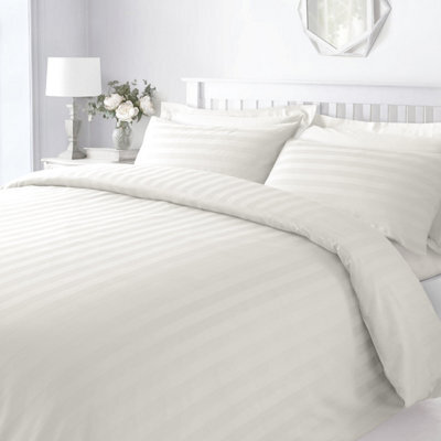 Sweet Dreams Stripe Soft Fabric 300 Thread Count Duvet Cover Set With Pillowcases Cream