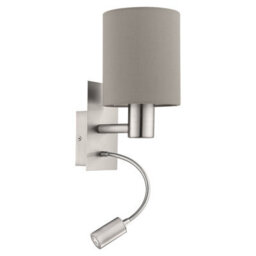 Satin Nickel Wall Light With Taupe Fabric Shade - E27 Led Bulb Compatible