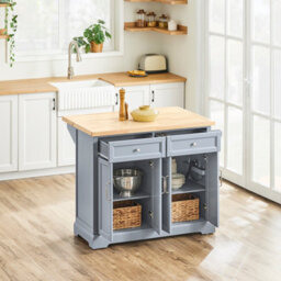 Sobuy Fkw71-Ii-Hg,kitchen Island Rolling Storage Trolley With Extendable Rubber Wood Worktop,grey 115X46/71X92 - thumbnail 7