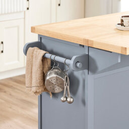 Sobuy Fkw71-Ii-Hg,kitchen Island Rolling Storage Trolley With Extendable Rubber Wood Worktop,grey 115X46/71X92 - thumbnail 9