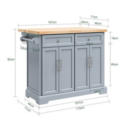 Sobuy Fkw71-Ii-Hg,kitchen Island Rolling Storage Trolley With Extendable Rubber Wood Worktop,grey 115X46/71X92 - thumbnail 3