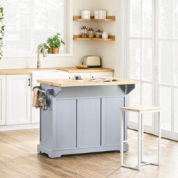 Sobuy Fkw71-Ii-Hg,kitchen Island Rolling Storage Trolley With Extendable Rubber Wood Worktop,grey 115X46/71X92 - thumbnail 2