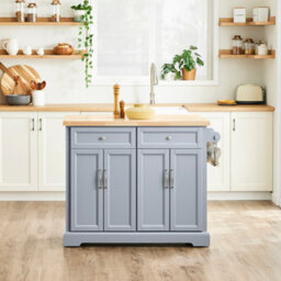 Sobuy Fkw71-Ii-Hg,kitchen Island Rolling Storage Trolley With Extendable Rubber Wood Worktop,grey 115X46/71X92 - thumbnail 5