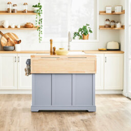 Sobuy Fkw71-Ii-Hg,kitchen Island Rolling Storage Trolley With Extendable Rubber Wood Worktop,grey 115X46/71X92 - thumbnail 4