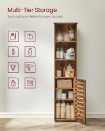 Songmics Floor Cabinet, Bathroom Cabinet With 3 Open Compartments And 2 Adjustable Shelves, Storage Cabinet, Rustic Brown - thumbnail 4
