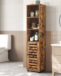 Songmics Floor Cabinet, Bathroom Cabinet With 3 Open Compartments And 2 Adjustable Shelves, Storage Cabinet, Rustic Brown - thumbnail 1