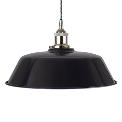 Navy Blue Chancery Painted Dome Pendant Light With Nickel Lamp Holder And Grey Twisted Cable - Se Home - image 1