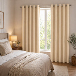 Nod Off Beige Blackout Eyelet Curtains Ring Top Thermal Curtains Ready Made Pair 66X72 Inches - thumbnail 4