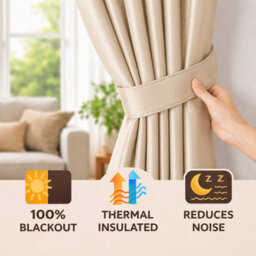 Nod Off Beige Blackout Eyelet Curtains Ring Top Thermal Curtains Ready Made Pair 66X72 Inches - thumbnail 7