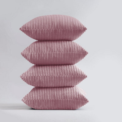 Ameha Pink Stripe Velvet Cushion Cover 18X18 Inch, Set Of 4, Soft, Breathable & Hypoallergenic With Invisible Zip - image 1