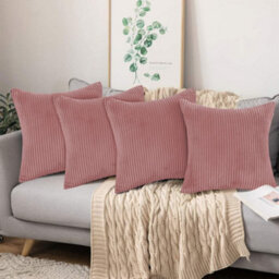 Ameha Pink Stripe Velvet Cushion Cover 18X18 Inch, Set Of 4, Soft, Breathable & Hypoallergenic With Invisible Zip - thumbnail 8