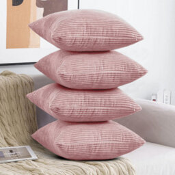 Ameha Pink Stripe Velvet Cushion Cover 18X18 Inch, Set Of 4, Soft, Breathable & Hypoallergenic With Invisible Zip - thumbnail 6