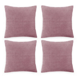 Ameha Pink Stripe Velvet Cushion Cover 18X18 Inch, Set Of 4, Soft, Breathable & Hypoallergenic With Invisible Zip - thumbnail 3
