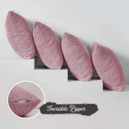 Ameha Pink Stripe Velvet Cushion Cover 18X18 Inch, Set Of 4, Soft, Breathable & Hypoallergenic With Invisible Zip - thumbnail 4